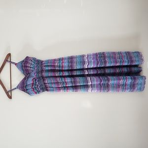 Maxi Dress - Flowy Fit Spaghetti Strap Long Coloured Print Pink Purple T…